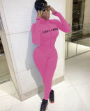 Rib Embroidery Letters Zipper Sports Jumpsuit XYF-9053