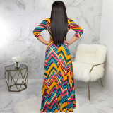 Plus Size V Neck Printed Maxi Dress SMR-9719