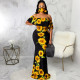 Sexy Printed Slash Neck Maxi Dress With Mask SMR-9720