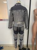 Patchwork Denim Jacket+Jeans Pants Two Piece Sets LSD-8773