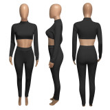 Solid Long Sleeve Slim Fit Two Piece Pants Set NIK-182