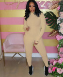 Fashion Embroidered Letters Rib Slim Fit Jumpsuit Without Mask OSM-6115