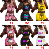 Sexy Pattern Print Tank Top Yoga Shorts Set SHD-9332