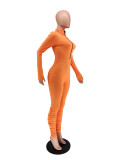 Solid Rib Zipper Long Sleeve Stacked Jumpsuits WSM-5200