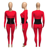 Sexy Long Sleeve Lace Up Skinny Jumpsuit LNIK-183