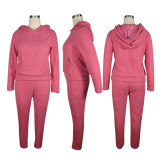 Solid Color Plush Sweatshirt Hoodie Long Pant Two Piece Set TE-4122