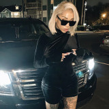 Sexy Velvet Zipper Long Sleeve Rompers ASL-6306