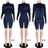 Sexy Velvet Zipper Long Sleeve Rompers ASL-6306