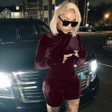 Sexy Velvet Zipper Long Sleeve Rompers ASL-6306