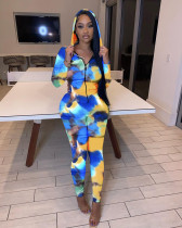 Casual Printed Hooded Zipper 2 Piece Pants Set FNN-8529