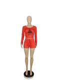 Letter Print Long Sleeve Two Piece Shorts Set CHY-1268