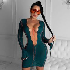Sexy Flare Sleeve Lace Up Mini Dress CHY-1267