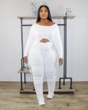 Slim Fit Drawstring Top And Stacked Pants Two Piece Sets XYF-9060