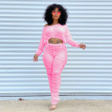Slim Fit Drawstring Top And Stacked Pants Two Piece Sets XYF-9060