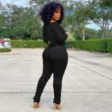 Slim Fit Drawstring Top And Stacked Pants Two Piece Sets XYF-9060