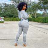 Slim Fit Drawstring Top And Stacked Pants Two Piece Sets XYF-9060