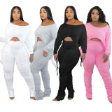 Slim Fit Drawstring Top And Stacked Pants Two Piece Sets XYF-9060