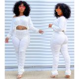 Slim Fit Drawstring Top And Stacked Pants Two Piece Sets XYF-9060
