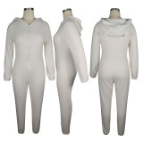 Winter Wram Solid Hooded Plush Jumpsuits TE-4133
