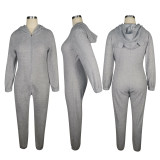 Winter Wram Solid Hooded Plush Jumpsuits TE-4133