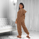 Winter Wram Solid Hooded Plush Jumpsuits TE-4133