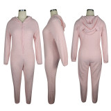 Winter Wram Solid Hooded Plush Jumpsuits TE-4133