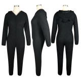 Winter Wram Solid Hooded Plush Jumpsuits TE-4133