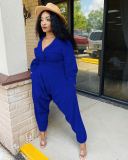 Solid V Neck Long Sleeve Two Piece Pants Set MEM-8311