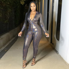 Sexy V Neck Long Sleeve One Piece Jumpsuit FENF-030