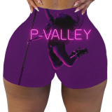 Plus Size Sexy P-VALLEY Letter Print Bodycon Shorts SHD-9441
