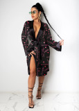 Sexy Printed Loose Full Sleeve Sashes Pajamas Midi Dress SHD-9452