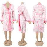 Sexy Loose Dollar Print Full Sleeve Nightgown Midi Dress SFY-186