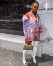 Tie Dye Off Shoulder Notched Collar Blazer Coat MOF-5191 