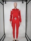 Solid Hooded Long Sleeve Two Piece Pants Set NK-8586