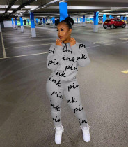 Pink Letter Print Long Sleeve Casual Two Piece Sets TK-6135