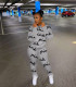 Pink Letter Print Long Sleeve Casual Two Piece Sets TK-6135