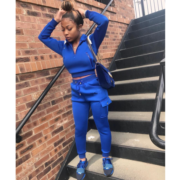 Solid Hooded Long Sleeve Two Piece Pants Set NK-8586