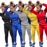 Solid Hooded Long Sleeve Two Piece Pants Set NK-8586