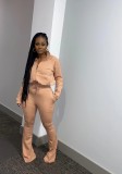 Casual Solid Long Sleeve Zipper Two Piece Sets WAF-7115