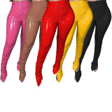 PU Leather High Waist Skinny Plush Split Stacked Pants BS-1237