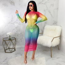 Sexy Gradient Mesh Hollow Out Maxi Club Dress SMR-9802