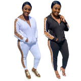 Leopard Patchwork Hooded Zipper 2 Piece Suits SMR-9744