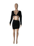 Sexy Ruched Crop Tops Mini Skirt Two Piece Suits CHY-1285