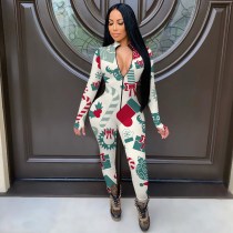 Christmas Printed Zipper Long Sleeve Jumpsuit YMT-6189-1