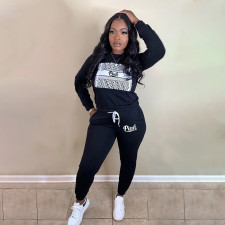 Plus Size Pink Letter Print Two Piece Pants Set WAF-P5011