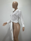 Sexy Solid Tie Up Long Sleeve Blouse Tops DAI-8302
