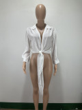 Sexy Solid Tie Up Long Sleeve Blouse Tops DAI-8302