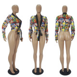Trendy Printed Long Sleeve Tie Up Blouse Tops SHD-9453