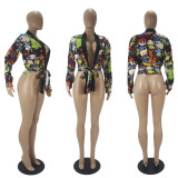 Trendy Printed Long Sleeve Tie Up Blouse Tops SHD-9453