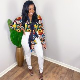 Trendy Printed Long Sleeve Tie Up Blouse Tops SHD-9453
